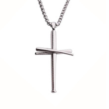 Bijoux de sport en acier inoxydable collier pendentif croix batte de baseball colliers de bijoux de sport religieux chrétien